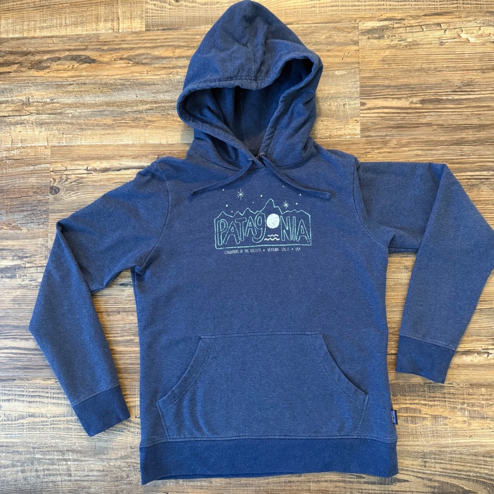 Patagonia Hoodie Small Navy Heathered Blue Conquerors of the Useless sweatshirt